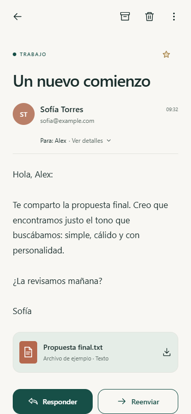 Lectura de un correo en Marea Mail